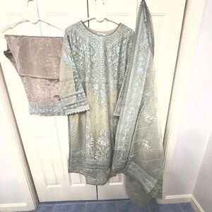 Afrozeh Elegant Embroidered Salwaar Kameez with sequins in size 24